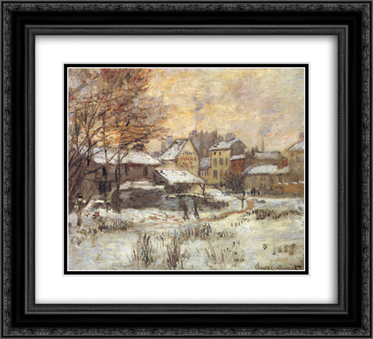 Snow Effect with Setting Sun 22x20 Black Ornate Wood Framed Art Print Poster with Double Matting by Monet, Claude