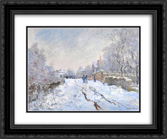 Snow Scene at Argenteuil 24x20 Black Ornate Wood Framed Art Print Poster with Double Matting by Monet, Claude
