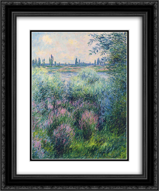 Spot on the Banks of the Seine 20x24 Black Ornate Wood Framed Art Print Poster with Double Matting by Monet, Claude