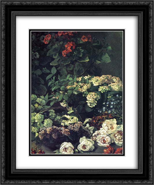 Spring Flowers 20x24 Black Ornate Wood Framed Art Print Poster with Double Matting by Monet, Claude
