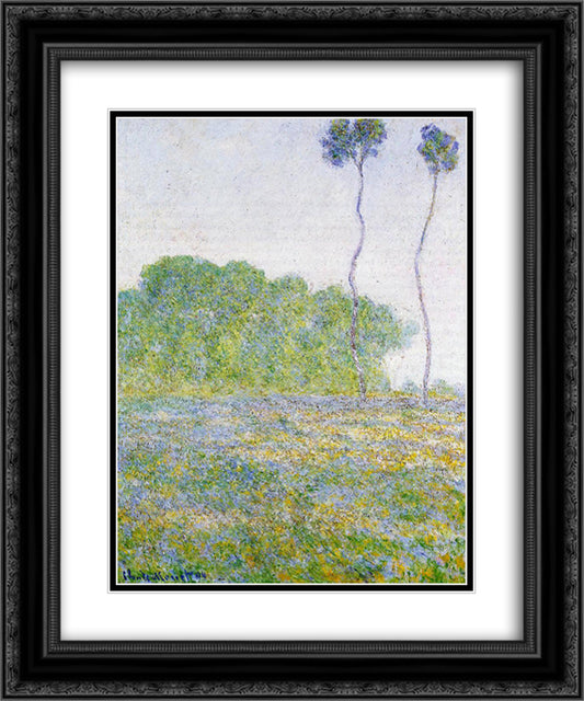 Springtime. Meadow at Giverny 20x24 Black Ornate Wood Framed Art Print Poster with Double Matting by Monet, Claude