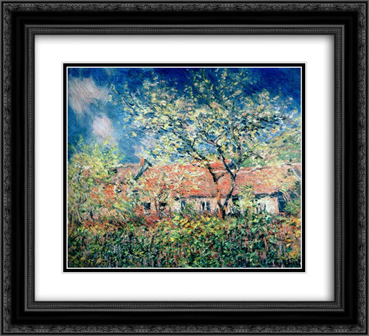 Springtime at Giverny 22x20 Black Ornate Wood Framed Art Print Poster with Double Matting by Monet, Claude