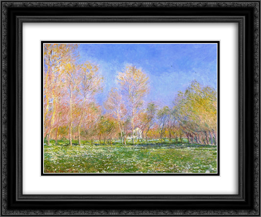Springtime in Giverny 24x20 Black Ornate Wood Framed Art Print Poster with Double Matting by Monet, Claude