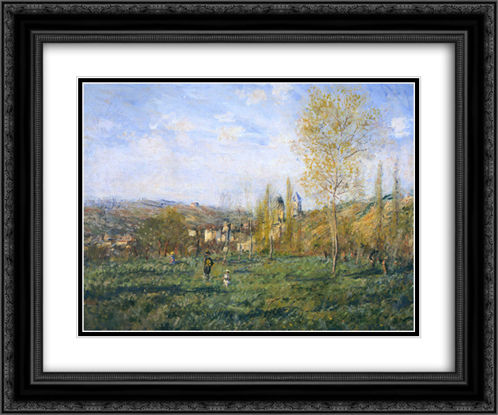 Springtime in Vetheuil 24x20 Black Ornate Wood Framed Art Print Poster with Double Matting by Monet, Claude