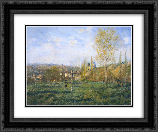 Springtime in Vetheuil 24x20 Black Ornate Wood Framed Art Print Poster with Double Matting by Monet, Claude