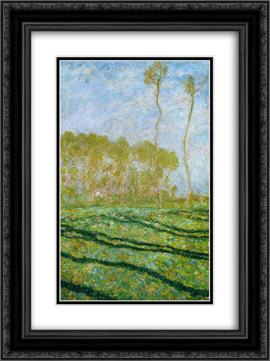 Springtime Landscape at Giverny 18x24 Black Ornate Wood Framed Art Print Poster with Double Matting by Monet, Claude