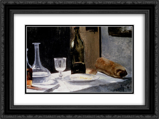 Still Life With Bottles 24x18 Black Ornate Wood Framed Art Print Poster with Double Matting by Monet, Claude