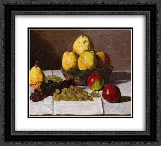 Still Life with Pears and Grapes 22x20 Black Ornate Wood Framed Art Print Poster with Double Matting by Monet, Claude