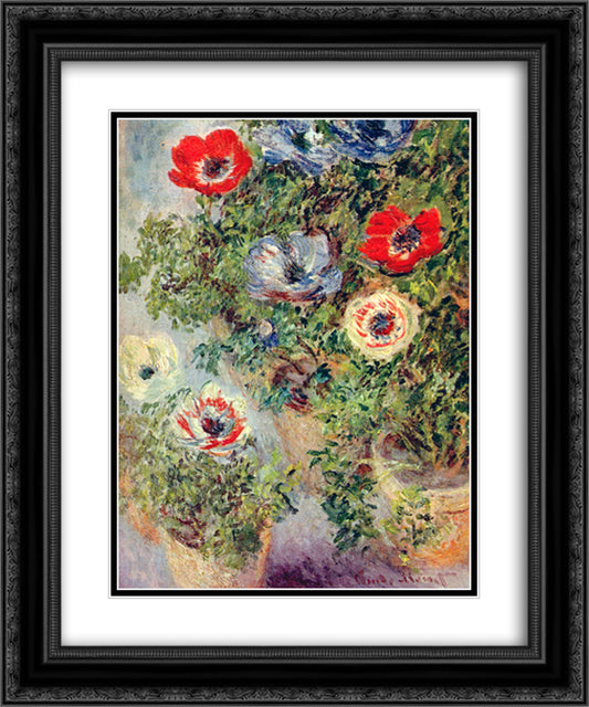 Stilll Life with Anemones 20x24 Black Ornate Wood Framed Art Print Poster with Double Matting by Monet, Claude