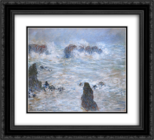 Storm, off the Coast of Belle-Ile 22x20 Black Ornate Wood Framed Art Print Poster with Double Matting by Monet, Claude
