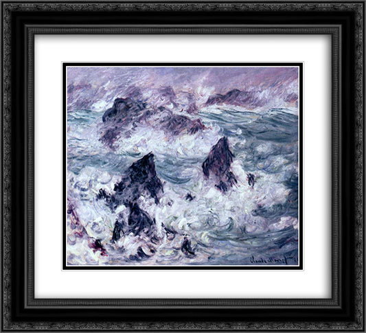 Storm at Belle-Ile 22x20 Black Ornate Wood Framed Art Print Poster with Double Matting by Monet, Claude