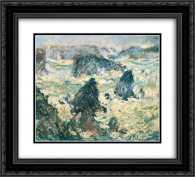Storm on the Cote de Belle-Ile 22x20 Black Ornate Wood Framed Art Print Poster with Double Matting by Monet, Claude