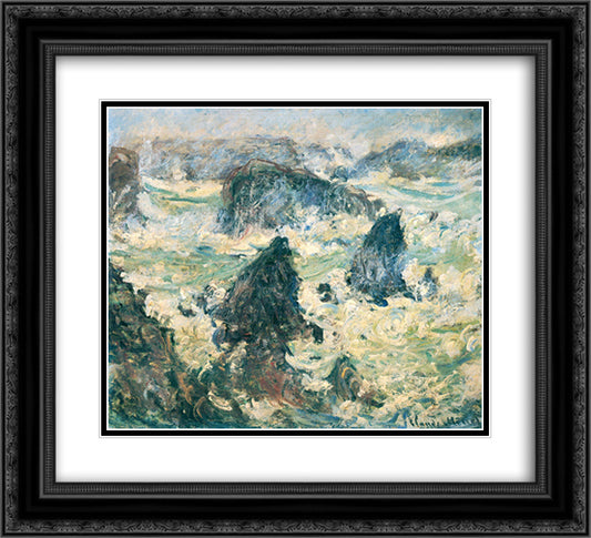 Storm on the Cote de Belle-Ile 22x20 Black Ornate Wood Framed Art Print Poster with Double Matting by Monet, Claude