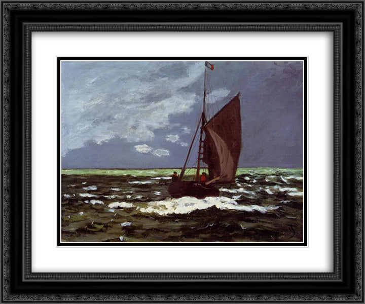 Stormy Seascape 24x20 Black Ornate Wood Framed Art Print Poster with Double Matting by Monet, Claude