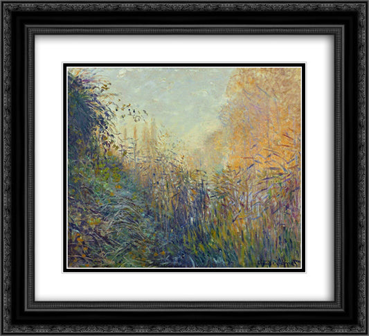 Study Rushes at Argenteuil 22x20 Black Ornate Wood Framed Art Print Poster with Double Matting by Monet, Claude