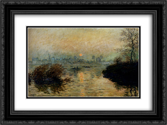 Sun Setting over the Seine at Lavacourt. Winter Effect 24x18 Black Ornate Wood Framed Art Print Poster with Double Matting by Monet, Claude