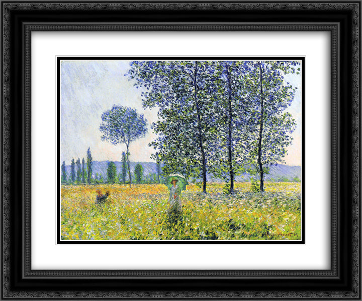 Sunlight Effect under the Poplars 24x20 Black Ornate Wood Framed Art Print Poster with Double Matting by Monet, Claude