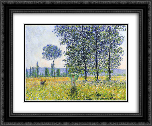 Sunlight Effect under the Poplars 24x20 Black Ornate Wood Framed Art Print Poster with Double Matting by Monet, Claude