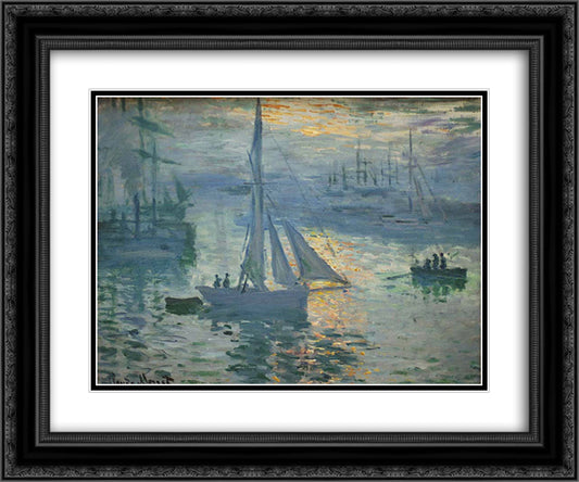 Sunrise, The Sea 24x20 Black Ornate Wood Framed Art Print Poster with Double Matting by Monet, Claude
