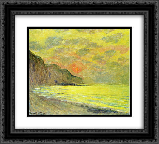 Sunset, Foggy Weather, Pourville 22x20 Black Ornate Wood Framed Art Print Poster with Double Matting by Monet, Claude