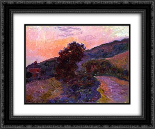 Sunset at Giverny 24x20 Black Ornate Wood Framed Art Print Poster with Double Matting by Monet, Claude