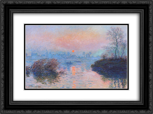 Sunset on the Seine at Lavacourt, Winter Effect 24x18 Black Ornate Wood Framed Art Print Poster with Double Matting by Monet, Claude