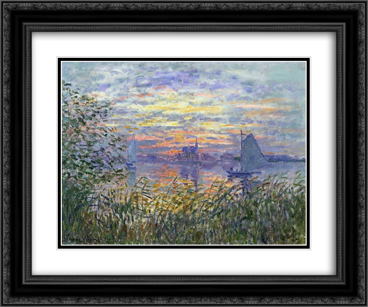 Sunset on the Siene 24x20 Black Ornate Wood Framed Art Print Poster with Double Matting by Monet, Claude
