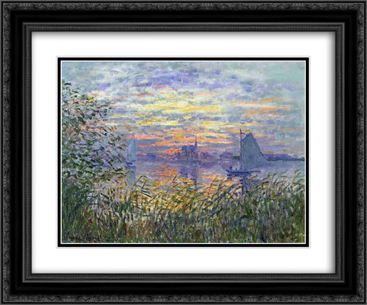 Sunset on the Siene 24x20 Black Ornate Wood Framed Art Print Poster with Double Matting by Monet, Claude