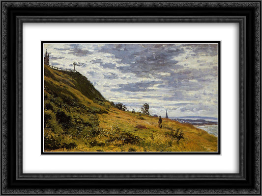 Taking a Walk on the Cliffs of Sainte-Adresse 24x18 Black Ornate Wood Framed Art Print Poster with Double Matting by Monet, Claude