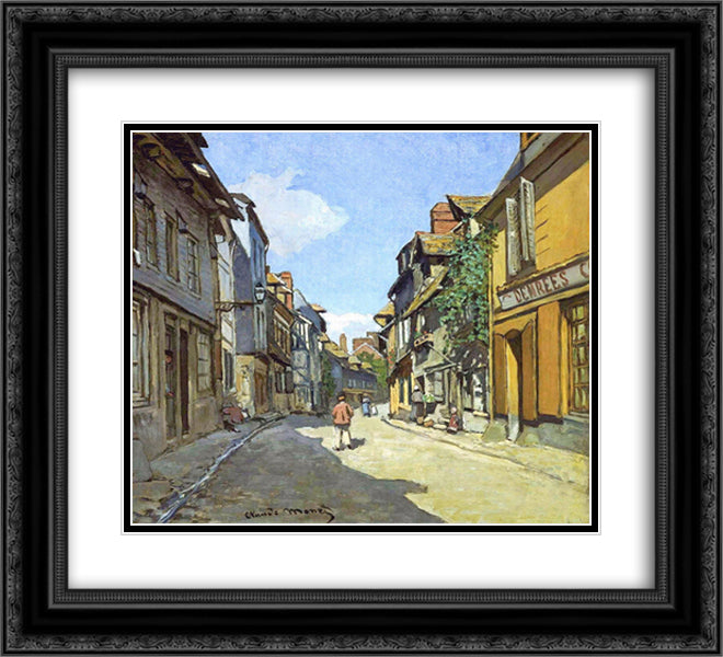 The La Rue Bavolle at Honfleur 22x20 Black Ornate Wood Framed Art Print Poster with Double Matting by Monet, Claude