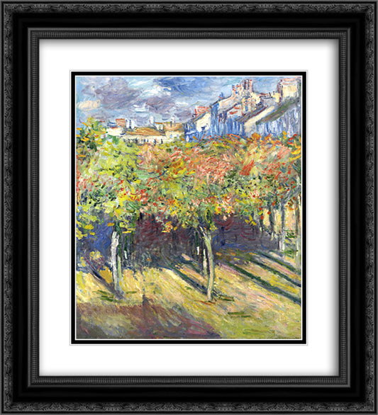 The Lindens of Poissy 20x22 Black Ornate Wood Framed Art Print Poster with Double Matting by Monet, Claude