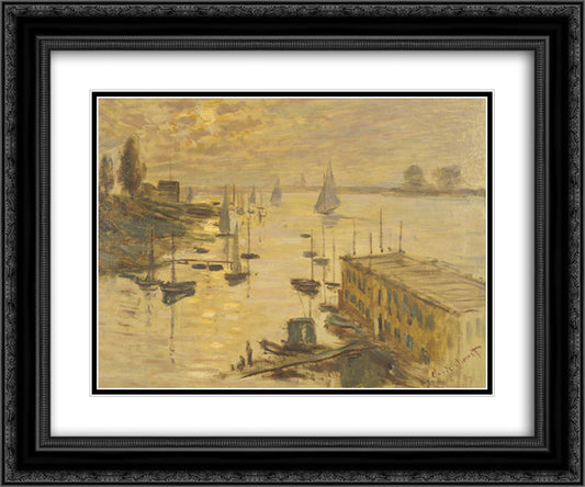 The pool seen from the bridge Argenteuil 24x20 Black Ornate Wood Framed Art Print Poster with Double Matting by Monet, Claude