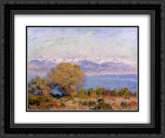 The Alps Seen from Cap d'Antibes 24x20 Black Ornate Wood Framed Art Print Poster with Double Matting by Monet, Claude