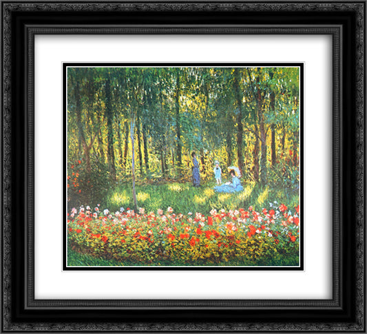 The Artist's Family in the Garden 22x20 Black Ornate Wood Framed Art Print Poster with Double Matting by Monet, Claude
