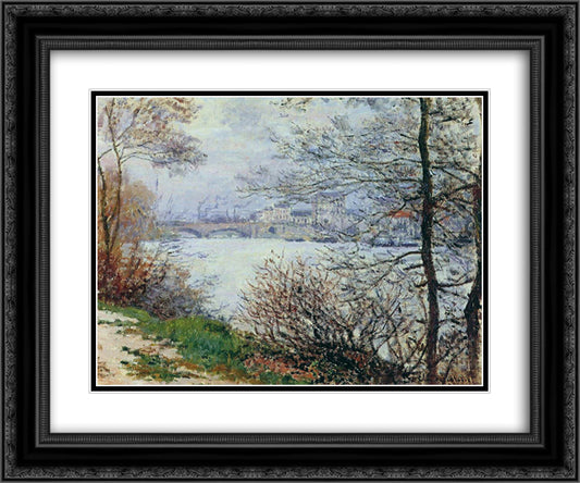 The Banks of the Seine, Ile de la Grande-Jatte 24x20 Black Ornate Wood Framed Art Print Poster with Double Matting by Monet, Claude