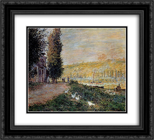 The Banks of the Seine, Lavacourt 22x20 Black Ornate Wood Framed Art Print Poster with Double Matting by Monet, Claude