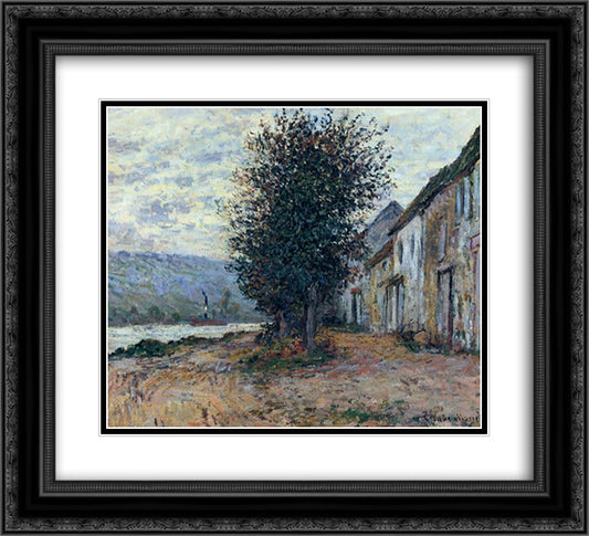 The Banks of the Seine 22x20 Black Ornate Wood Framed Art Print Poster with Double Matting by Monet, Claude