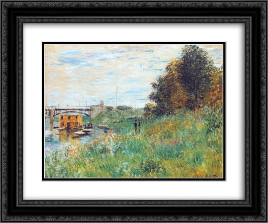 The Banks of the Seine at the Argenteuil Bridge 24x20 Black Ornate Wood Framed Art Print Poster with Double Matting by Monet, Claude