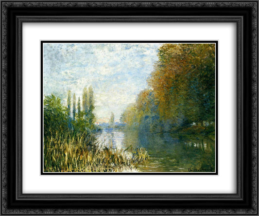 The Banks of The Seine in Autumn 24x20 Black Ornate Wood Framed Art Print Poster with Double Matting by Monet, Claude