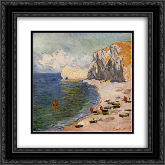 The Beach and the Falaise d'Amont 20x20 Black Ornate Wood Framed Art Print Poster with Double Matting by Monet, Claude