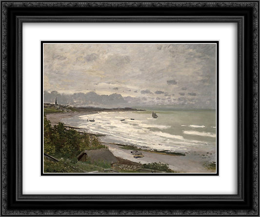 The Beach at Saint-Adresse 24x20 Black Ornate Wood Framed Art Print Poster with Double Matting by Monet, Claude