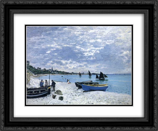 The Beach at Sainte-Adresse 24x20 Black Ornate Wood Framed Art Print Poster with Double Matting by Monet, Claude