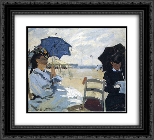 The Beach at Trouville 22x20 Black Ornate Wood Framed Art Print Poster with Double Matting by Monet, Claude