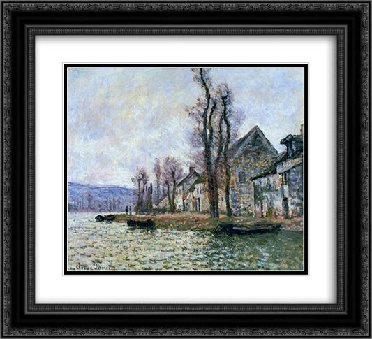 The Bend of the Seine at Lavacourt, Winter 22x20 Black Ornate Wood Framed Art Print Poster with Double Matting by Monet, Claude