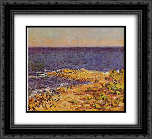 The Big Blue Meditarranean at Antibes 22x20 Black Ornate Wood Framed Art Print Poster with Double Matting by Monet, Claude