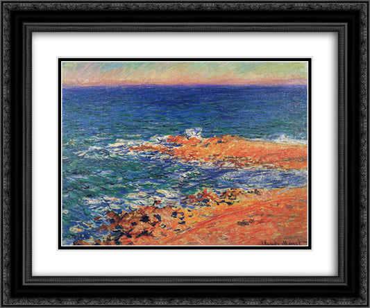 The Big Blue Sea in Antibes 24x20 Black Ornate Wood Framed Art Print Poster with Double Matting by Monet, Claude
