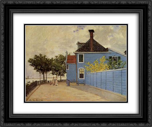 The Blue House at Zaandam 24x20 Black Ornate Wood Framed Art Print Poster with Double Matting by Monet, Claude