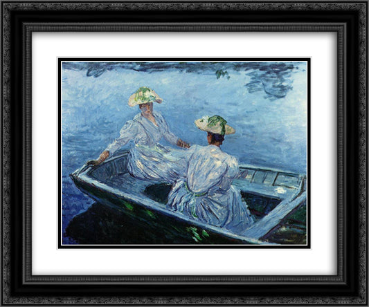 The Blue Row Boat 24x20 Black Ornate Wood Framed Art Print Poster with Double Matting by Monet, Claude