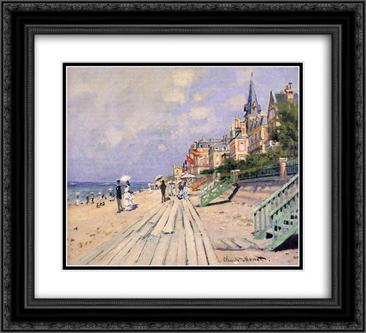 The Boardwalk at Trouville 22x20 Black Ornate Wood Framed Art Print Poster with Double Matting by Monet, Claude