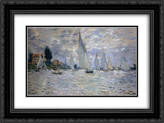 The Boats Regatta at Argenteuil 24x18 Black Ornate Wood Framed Art Print Poster with Double Matting by Monet, Claude